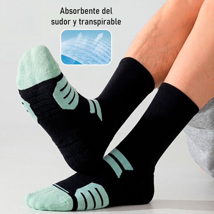 Calcetín Deportivo Largo Liso Transpirable Blanco Raya Gris 41-45