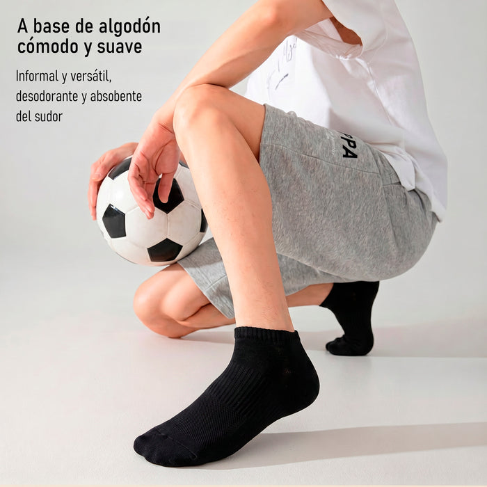 Calcetín Deportivo Malla Transpirable Corto Liso Algodón Negro 41-45