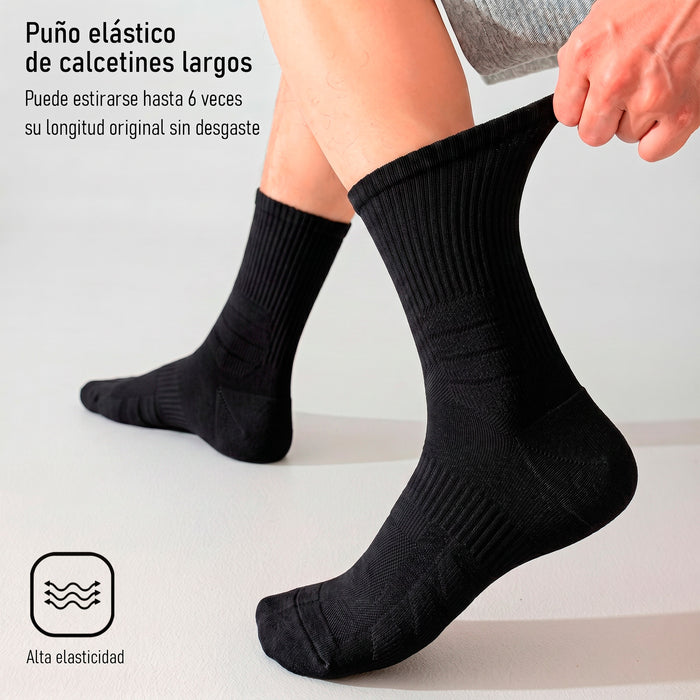 Calcetín Deportivo Largo Liso Malla Transpirable Negro 41-45