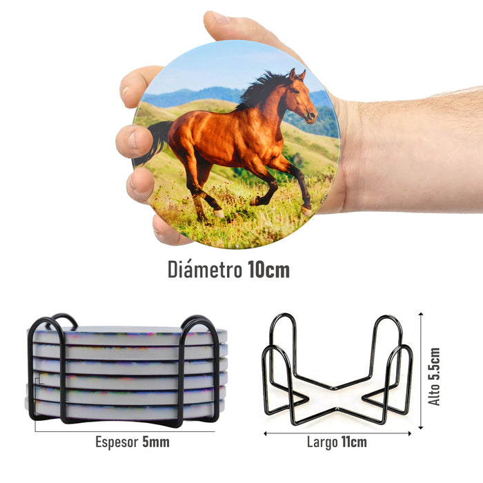 Set de 6 Posavasos Caballos Pura Sangre
