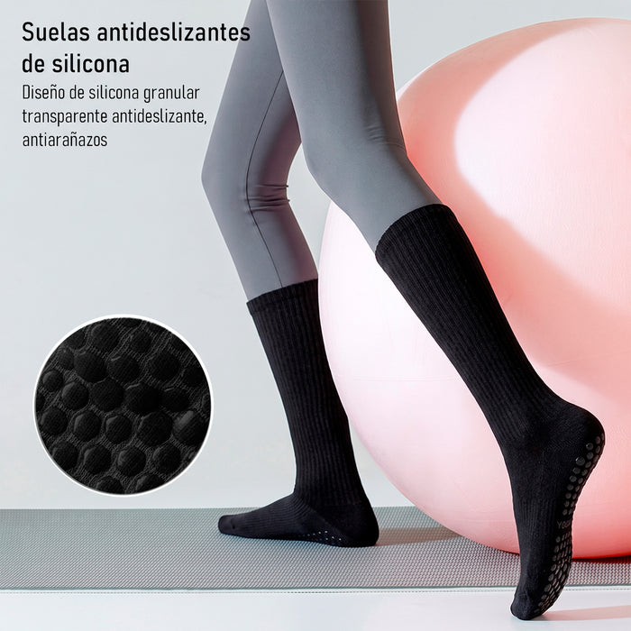 Calcetín Deportivo Yoga Antideslizante Caña Extralarga Negro