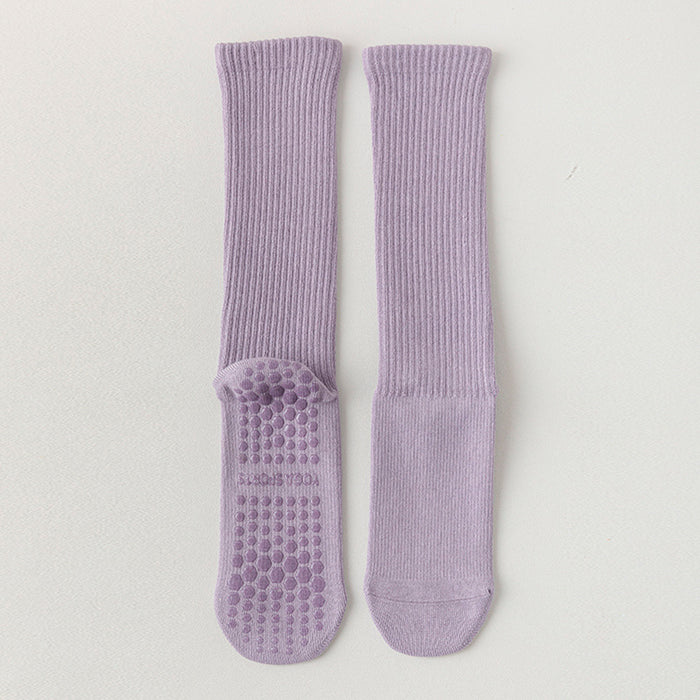 Calcetín Deportivo Yoga Antideslizante Caña Extralarga Morado