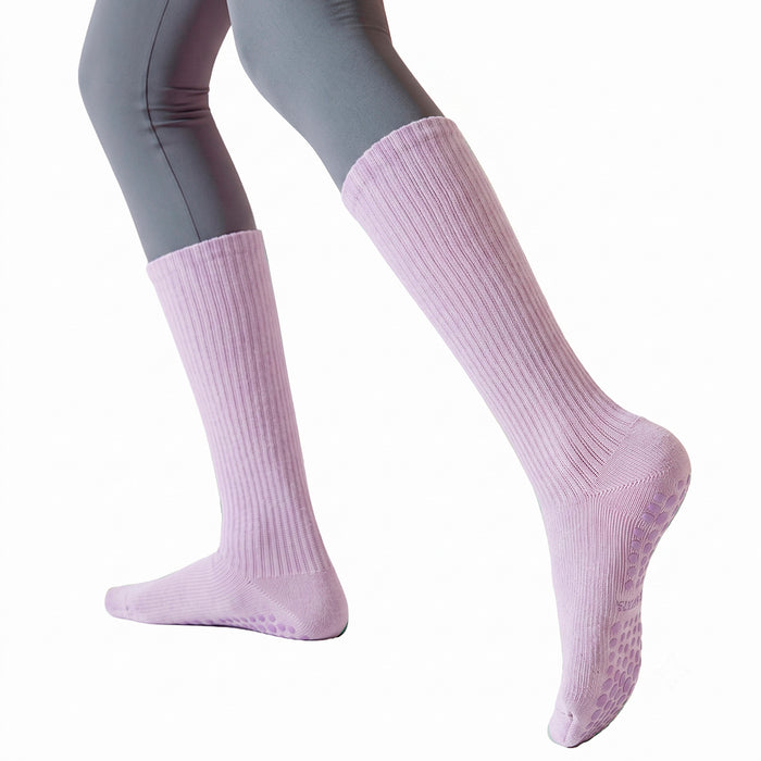 Calcetín Deportivo Yoga Antideslizante Caña Extralarga Morado