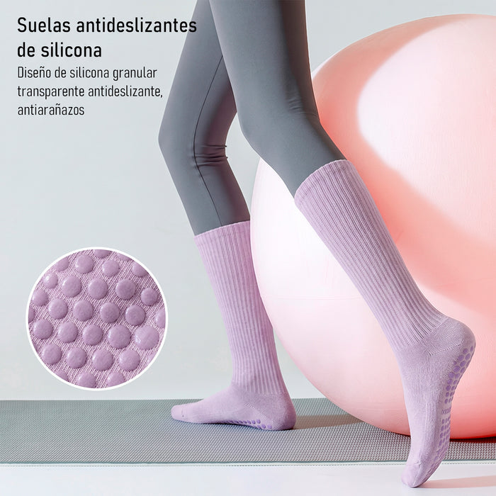 Calcetín Deportivo Yoga Antideslizante Caña Extralarga Morado