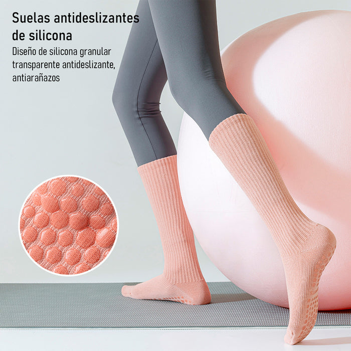 Calcetín Deportivo Yoga Antideslizante Caña Extralarga Rosado