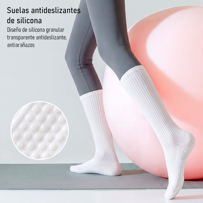 Calcetín Deportivo Yoga Antideslizante Caña Extralarga Blanco