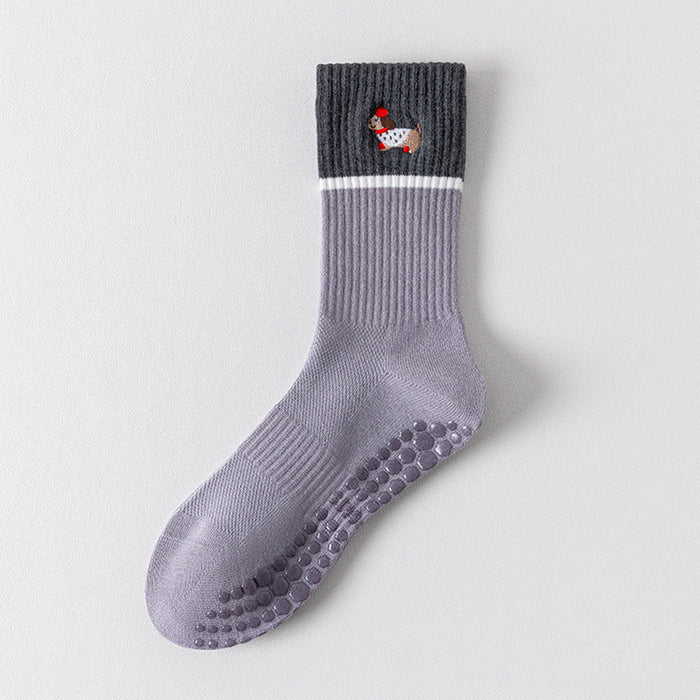 Calcetín Deportivo Yoga Antideslizante Ajustable Morado Perrito