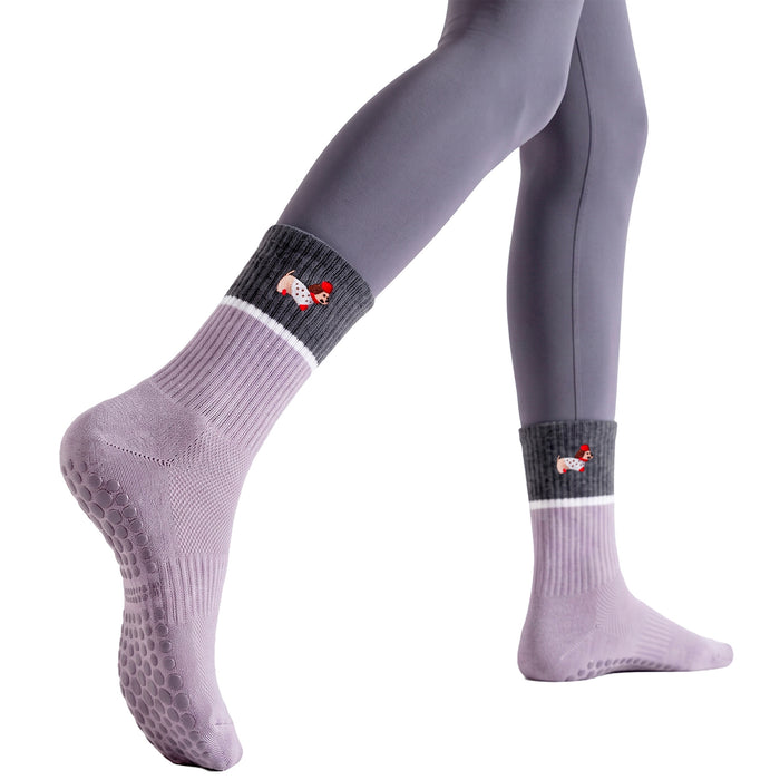Calcetín Deportivo Yoga Antideslizante Ajustable Morado Perrito