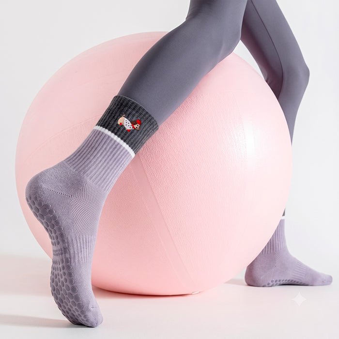 Calcetín Deportivo Yoga Antideslizante Ajustable Morado Perrito