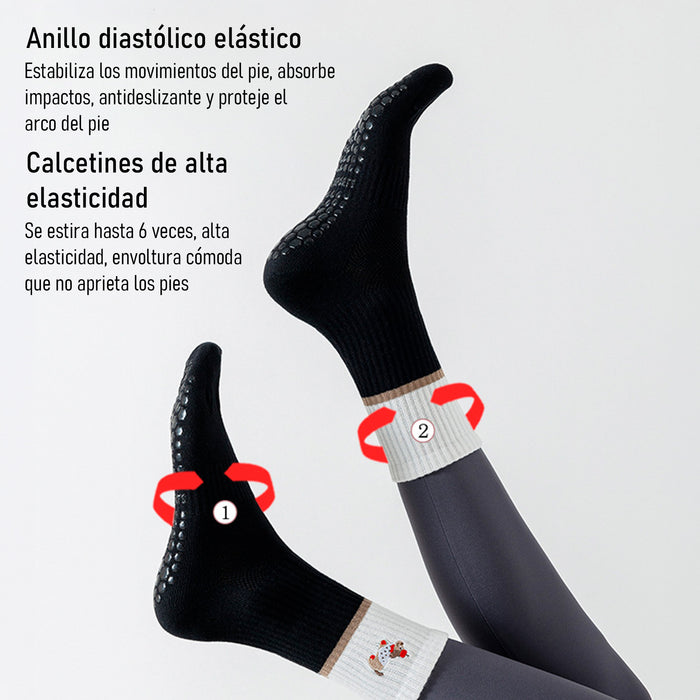 Calcetín Deportivo Yoga Antideslizante Ajustable Blanco Perrito