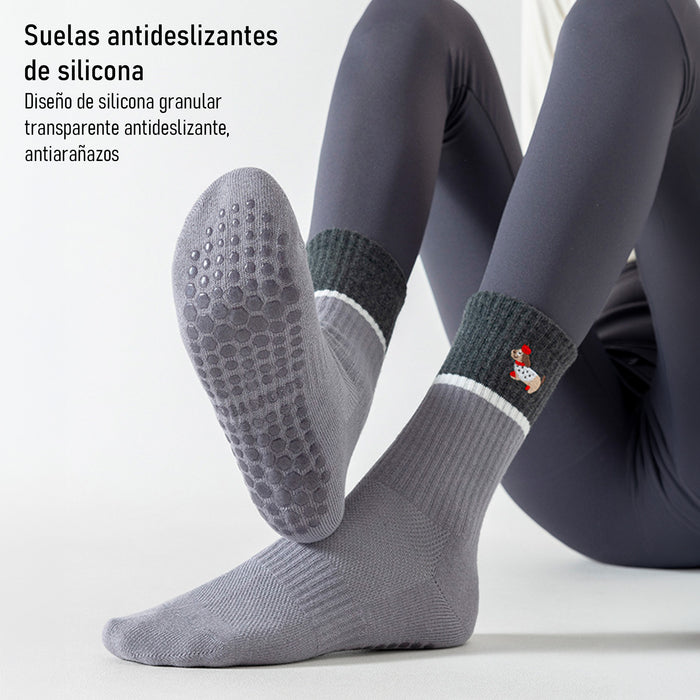 Calcetín Deportivo Yoga Antideslizante Ajustable Blanco Perrito