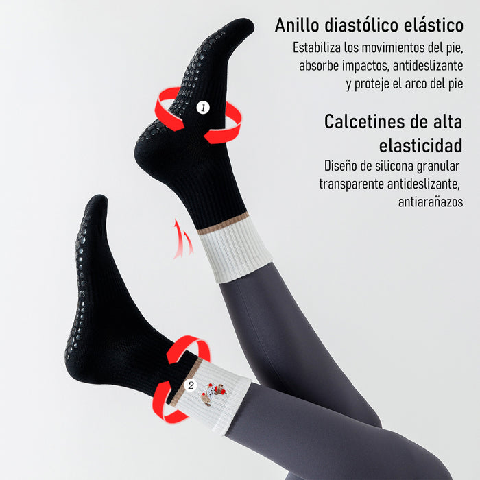 Calcetín Deportivo Yoga Antideslizante Ajustable Blanco Perrito