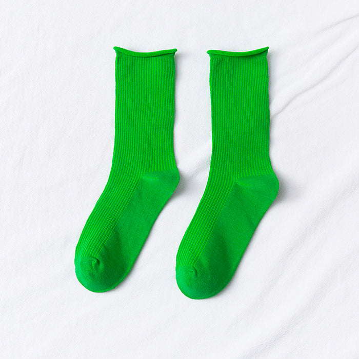 Calcetines Liso Color Verde Largo sin Puño Arcoiris