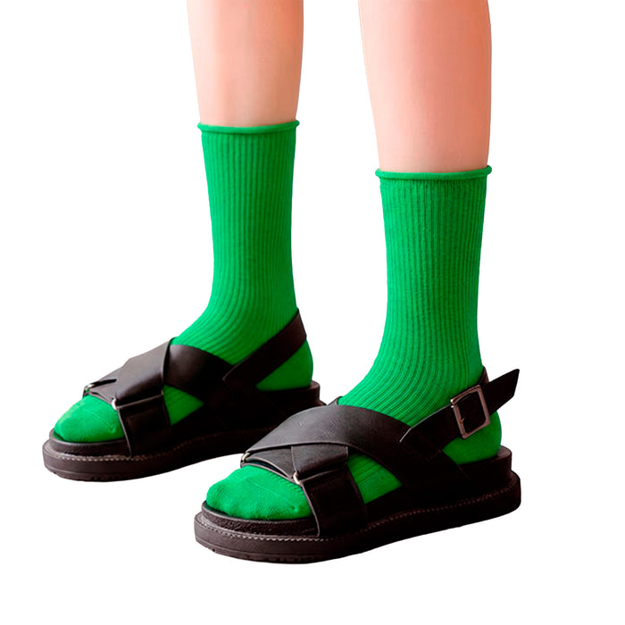 Calcetines Liso Color Verde Largo sin Puño Arcoiris