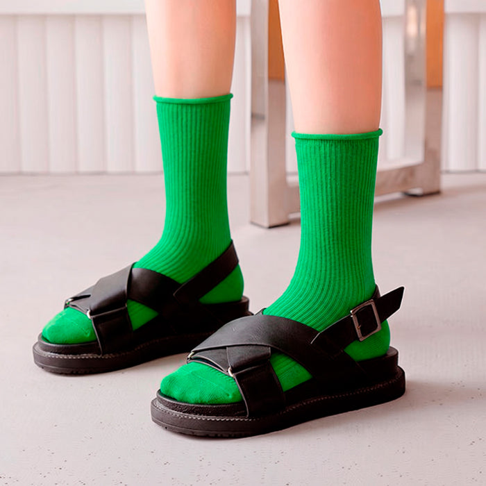 Calcetines Liso Color Verde Largo sin Puño Arcoiris