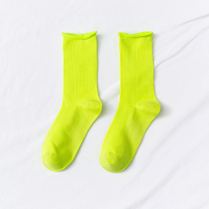 Calcetines Liso Color Amarillo Fluorecente Largo sin Puño Arcoiris