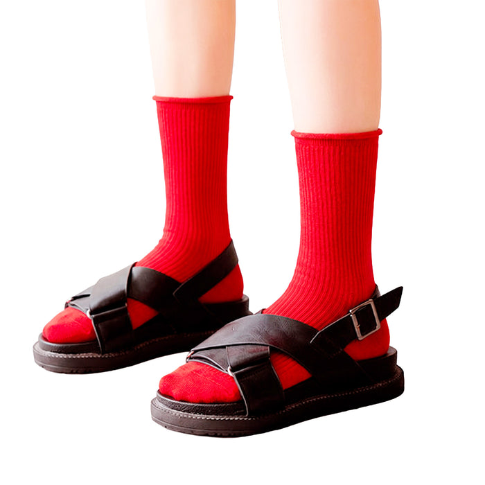 Calcetines Liso Color Rojo Largo sin Puño Arcoiris