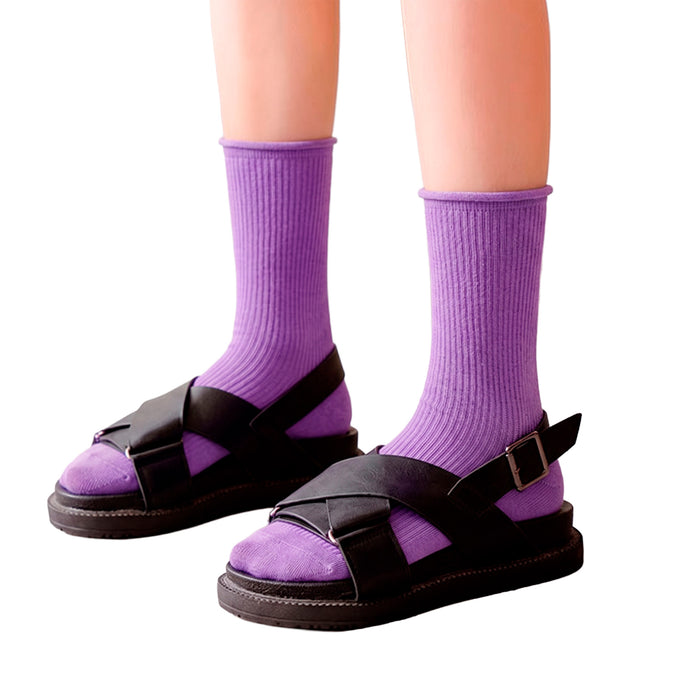 Calcetines Liso Color Morado Largo sin Puño Arcoiris