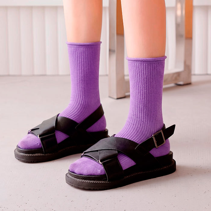 Calcetines Liso Color Morado Largo sin Puño Arcoiris