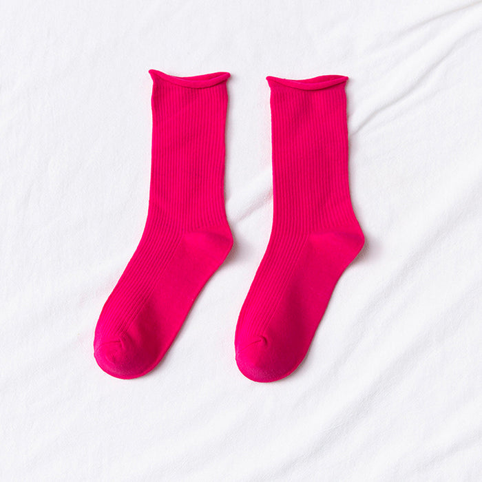 Calcetines Liso Color Fucsia Largo sin Puño Arcoiris