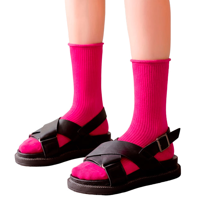 Calcetines Liso Color Fucsia Largo sin Puño Arcoiris