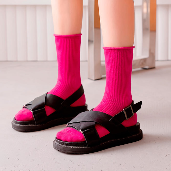 Calcetines Liso Color Fucsia Largo sin Puño Arcoiris