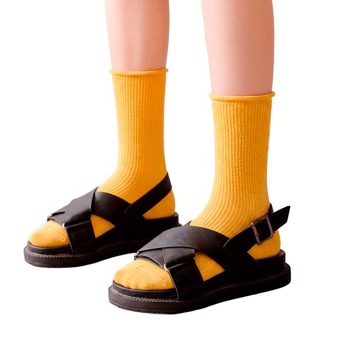 Calcetines Liso Color Amarillo Largo sin Puño Arcoiris