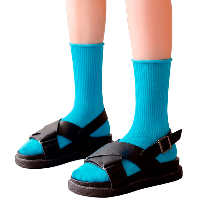 Calcetines Liso Color Azul Eléctrico Largo sin Puño Arcoiris