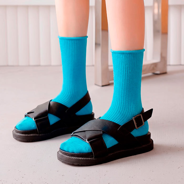 Calcetines Liso Color Azul Eléctrico Largo sin Puño Arcoiris