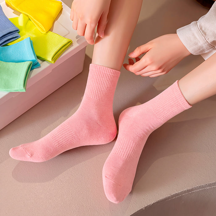 Calcetines Liso Color Rosa Claro Media Caña con Puño Arcoiris