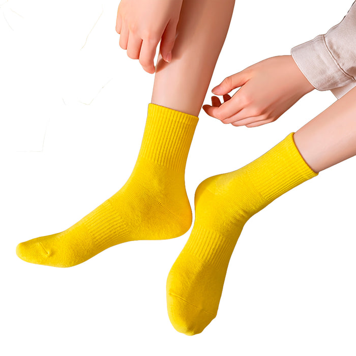 Calcetines Liso Color Amarillo Media Caña con Puño Arcoiris