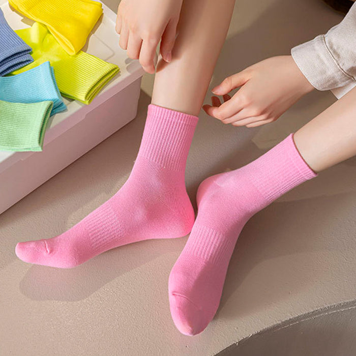 Calcetines Liso Color Rosado Media Caña con Puño Arcoiris