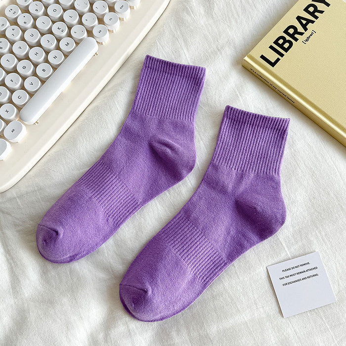 Calcetines Liso Color Morado Media Caña con Puño Arcoiris