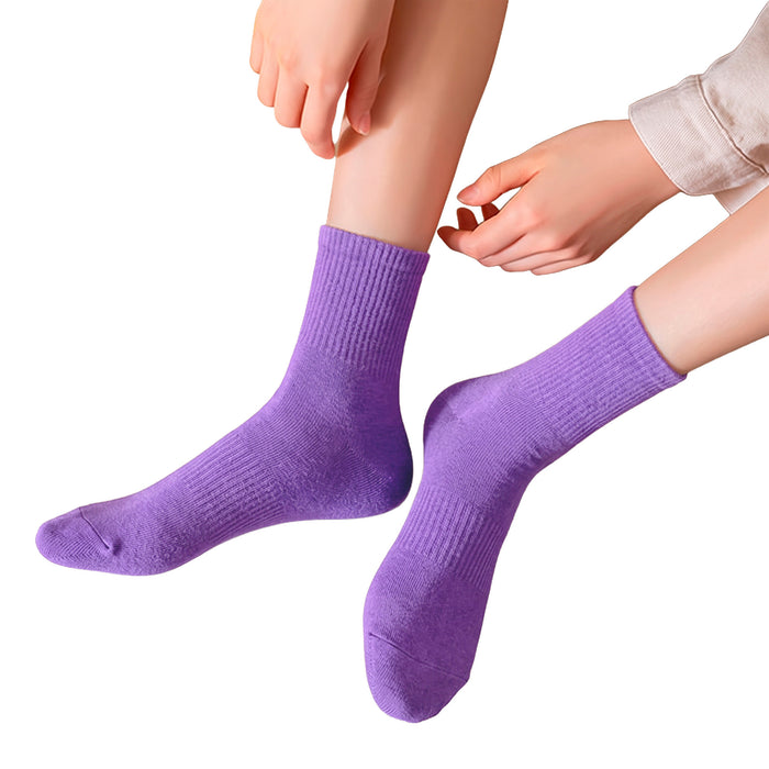 Calcetines Liso Color Morado Media Caña con Puño Arcoiris