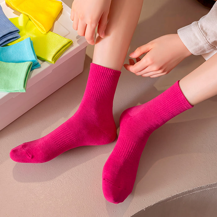 Calcetines Liso Color Fucsia Media Caña con Puño Arcoiris