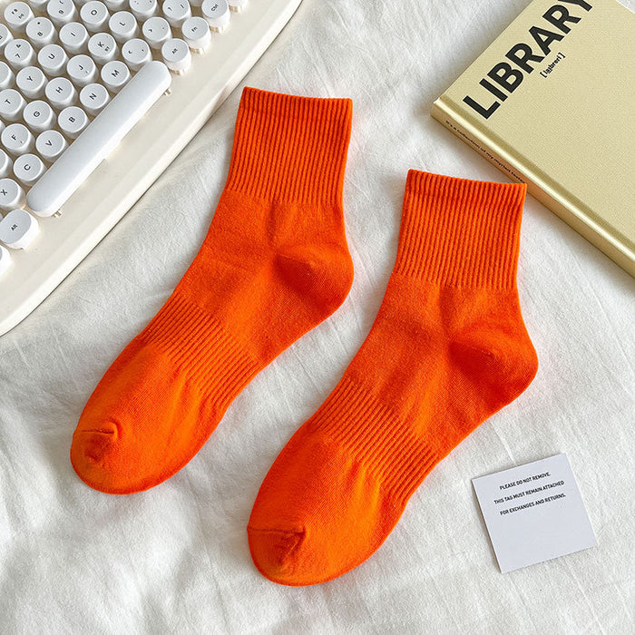 Calcetines Liso Color Naranja Media Caña con Puño Arcoiris