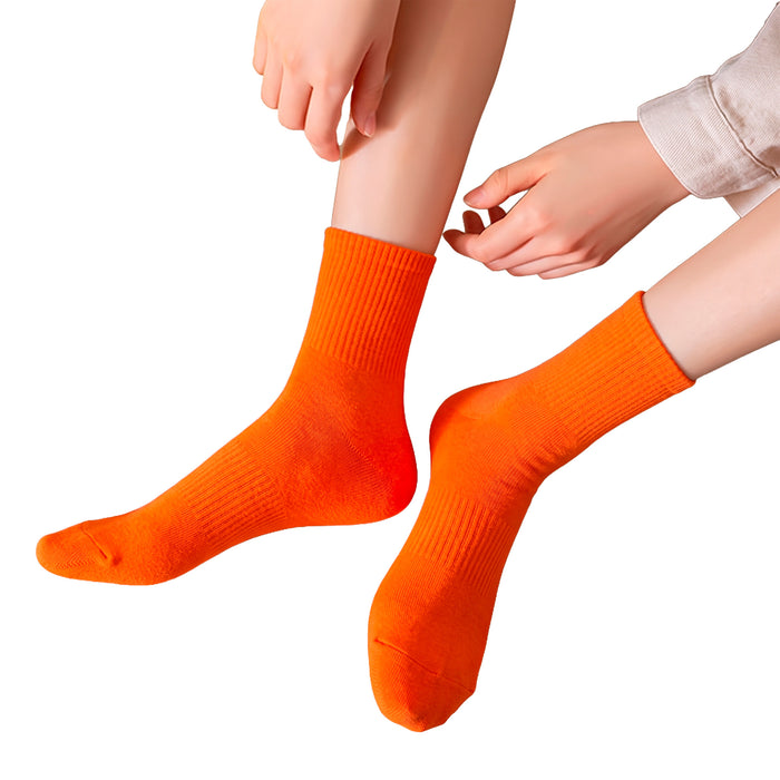 Calcetines Liso Color Naranja Media Caña con Puño Arcoiris
