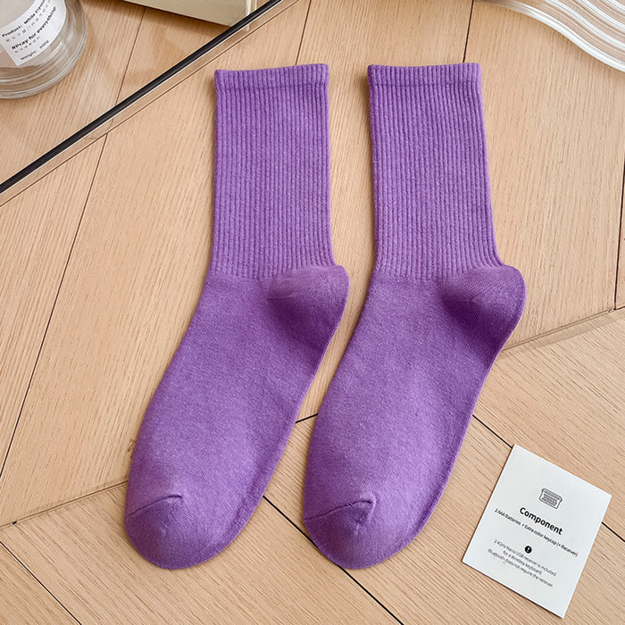Calcetines Liso Color Morado Oscuro Largo con Puño Arcoiris