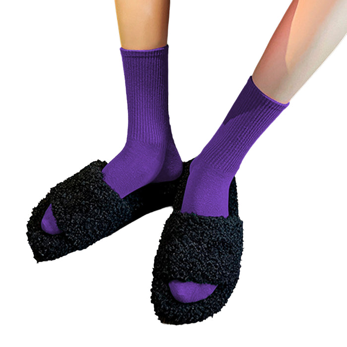 Calcetines Liso Color Morado Oscuro Largo con Puño Arcoiris