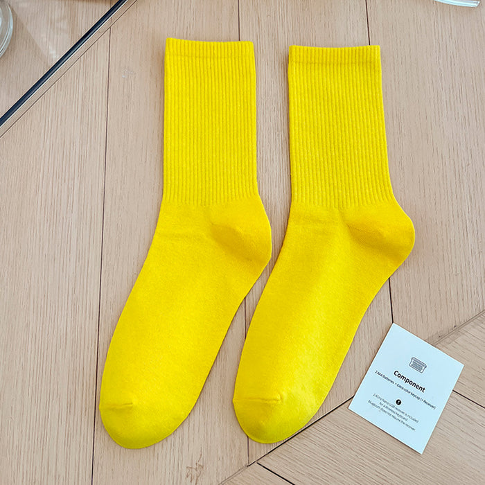 Calcetines Liso Color Amarillo Largo con Puño Arcoiris