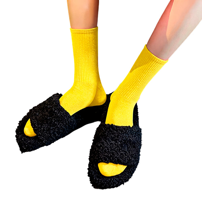 Calcetines Liso Color Amarillo Largo con Puño Arcoiris