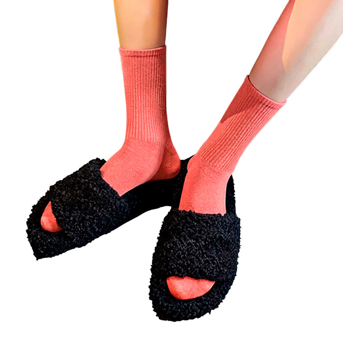 Calcetines Liso Color Rosa Claro Largo con Puño Arcoiris