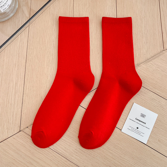 Calcetines Liso Color Rojo Largo con Puño Arcoiris