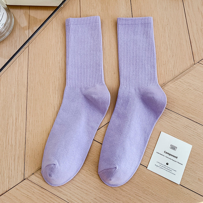Calcetines Liso Color Morado Largo con Puño Arcoiris