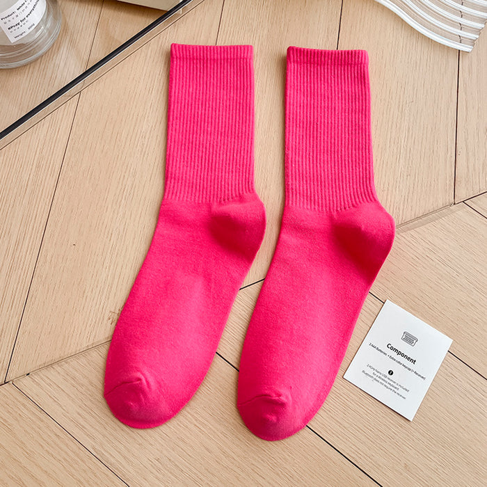 Calcetines Liso Color Fucsia Largo con Puño Arcoiris