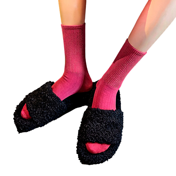 Calcetines Liso Color Fucsia Largo con Puño Arcoiris