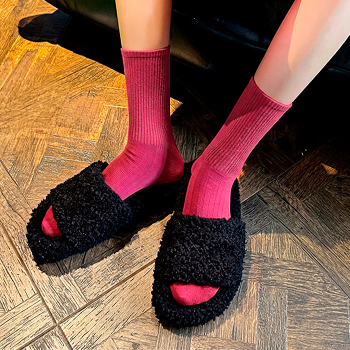 Calcetines Liso Color Fucsia Largo con Puño Arcoiris