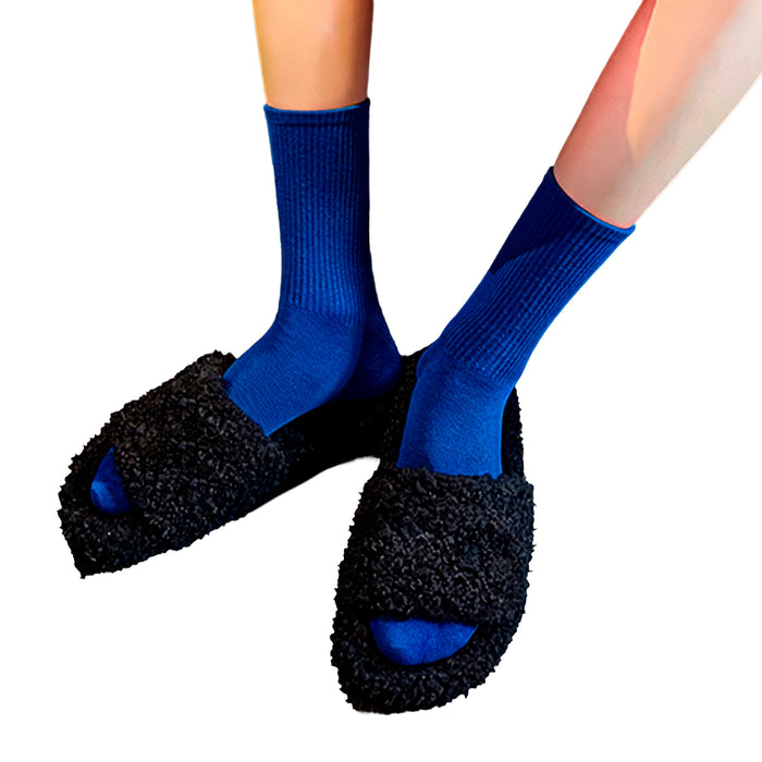 Calcetines Liso Color Azul Largo con Puño Arcoiris