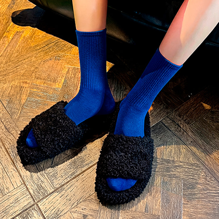 Calcetines Liso Color Azul Largo con Puño Arcoiris