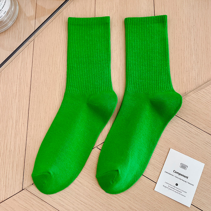 Calcetines Liso Color Verde Largo con Puño Arcoiris